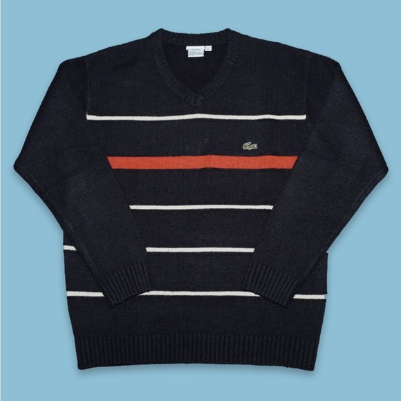 Lacoste Men's Black and Red Striped Sweater knit sweater size L - Picture 1 of 3